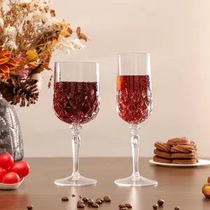 Suyu için ayrılabilir plastik Goblets şarap bardakları özel Logo kabartmalı plastik Goblets şampanya flüt kadehler cam özelleştirmek