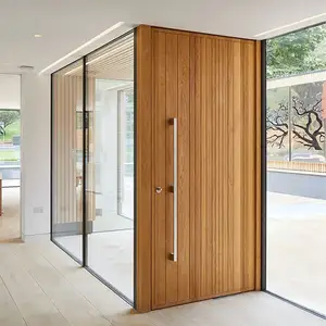 ウォールナット無垢材カスタマイズサイズピボット/スイング木製ドアヴィラ正面玄関無垢材大型ピボットドア