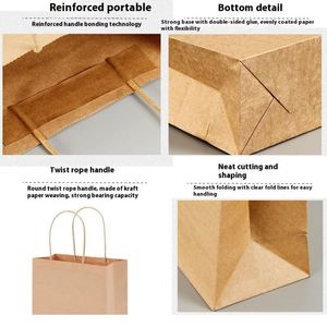 Bolsa de papel de cuero de vaca amarilla con base cuadrada, a prueba de aceite, para llevar, para envasado de alimentos como té con leche, café y fideos, venta al por mayor de fábrica - Product Image 4