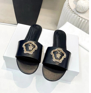 Pantofole estive Casual V <span class=keywords><strong>vera</strong></span> <span class=keywords><strong>pelle</strong></span> da <span class=keywords><strong>donna</strong></span> con marchio di design alla moda piatta pantofole di lusso di alta qualità per le donne - Product Image 1