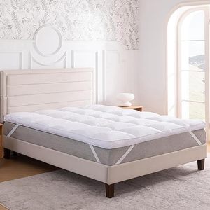 Cubrecolchón <span class=keywords><strong>de</strong></span> <span class=keywords><strong>Plumas</strong></span> <span class=keywords><strong>de</strong></span> <span class=keywords><strong>Ganso</strong></span> Blanco <span class=keywords><strong>de</strong></span> 3 Pulgadas con Correas, Soporte Ultra Suave, Tela 100% Algodón - Product Image 2