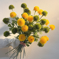 Boule de pissenlit artificielle en caoutchouc souple, fleur verte et jaune à tige unique, pour mariage, Noël, Pâques, bricolage floral - Vente en gros