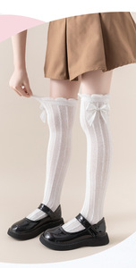 Primavera Verano niñas <span class=keywords><strong>calcetines</strong></span> hasta la rodilla <span class=keywords><strong>para</strong></span> niños Bowknot malla transpirable largo alto <span class=keywords><strong>Calcetines</strong></span> blanco gris negro rosa - Product Image 5