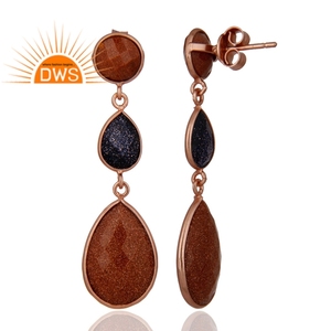 Bonitos Pendientes de Piedras Preciosas Multicolores, Joyería al por Mayor, Pendientes de Bisel Plateados con Baño de Oro Rosa de 14k, Proveedor de Pendientes de Diseño - Product Image 2