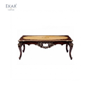Mesa de Centro Clásica Francesa Rococó EKAR de Madera Tallada con Tapa de Marquetería - Product Image 1