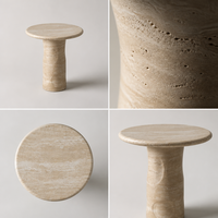 Table d'appoint en travertin blanc naturel avec base cylindrique, table d'appoint ronde de luxe, table d'appoint d'angle pour salon
