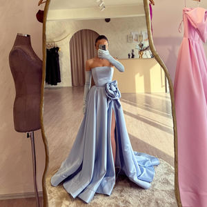 Sharon Said SF099 Elegantes Schwarzes Trägerloses Abendkleid mit 3D-Blumen Hochzeitskleid Formelles Partykleid Ballkleid Gastkleid Nicht auf Lager - Product Image 6