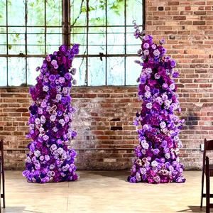 D-HOA056 Wholesale wedding horn flower arch backdrop rose horn flower arch artificial luxury horn flower arch silk for decor - Product Image 3