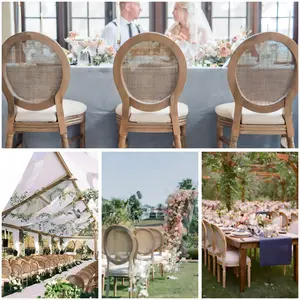 Dinning Banquet Event French Style Rattan Back Louis Chair Wedding Solid Wood Stackable Chairs