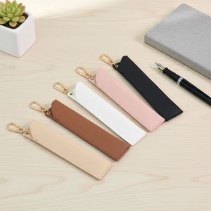 Portable PU Leather Pen Pencil Pouch with Carabiner Slim Storage Case for School Office Supplies and Welcome <b>Gifts</b> Handmade - Product Image 1