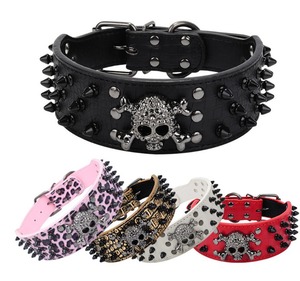Collier pour chien en cuir avec rivets anti-morsure, grand collier pour chien avec décoration en forme de crâne - Product Image 2