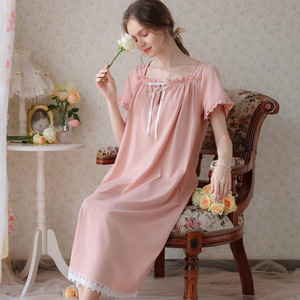 2025 estate nuovo stile di <span class=keywords><strong>cotone</strong></span> <span class=keywords><strong>camicia</strong></span> <span class=keywords><strong>da</strong></span> <span class=keywords><strong>notte</strong></span> francese puro desiderio manica corta dolce principessa ragazza pigiama allentato Sexy per la casa - Product Image 5