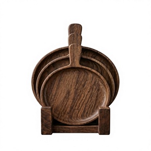 HASAN CRAFT HC-0006 Ensemble de plateaux de rangement en bois avec poignée, empilables, design minimaliste, organisateur de vaisselle sur pied, verni - Product Image 1