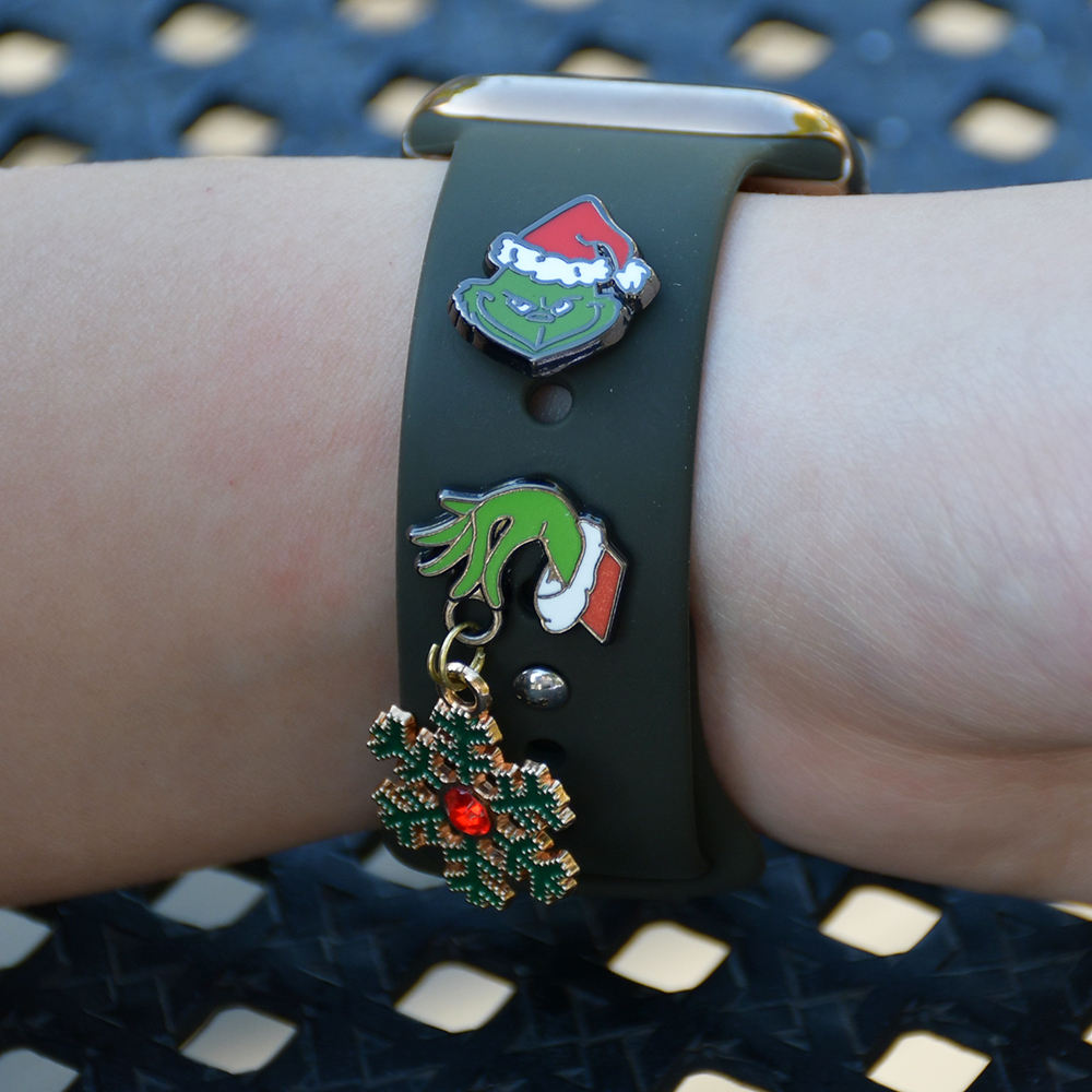 Christmas Thief Grinch Charms Silicone Watch Strap Band Decorative Studs  Watch Parts for Apple Watch Band