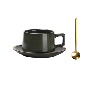 High Quality Retro Style 300ml Porcelain Coffee Mug and Saucer Ceramic <b>Cup</b> <b>Set</b> Low MOQ - Product Image 5