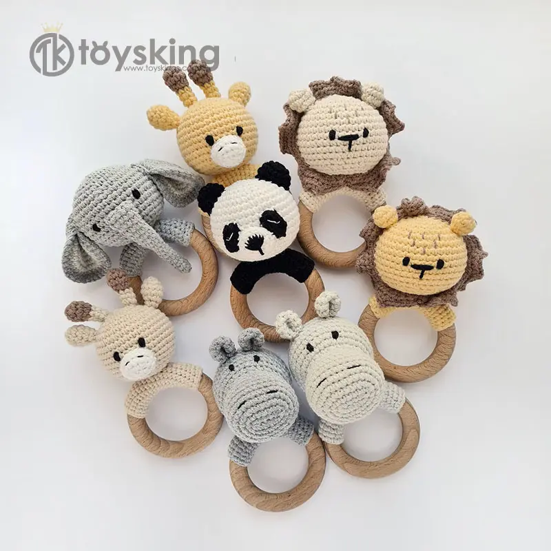 TK First Time Mom to be Gift with Bunny Lion Tiger Koala Giraffe Deer Reindeer Sloth Red panda Baby toy Animals Rattle Wooden