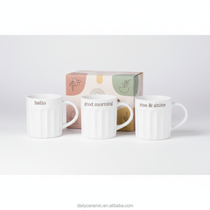 Ensemble de tasses à <span class=keywords><strong>café</strong></span> en céramique blanche avec logo personnalisé, 12 oz, tasses à thé en grès cannelées avec texte motivant, <span class=keywords><strong>bonjour</strong></span>, bon <span class=keywords><strong>matin</strong></span>, lève-toi et brille - Product Image 6