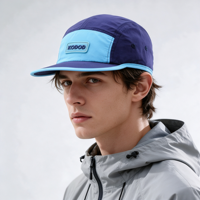 Casquette de camping personnalisée à 5 panneaux, séchage rapide, en nylon, pour course en extérieur, avec logo en patch de caoutchouc silicone, OEM ODM, chapeau de camping personnalisé