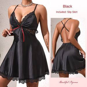 Haute qualité été Satin chemise de nuit élégante dentelle confortable taille élastique fermeture arc poitrine détail esthétique <span class=keywords><strong>vacances</strong></span> Style-897 - Product Image 6