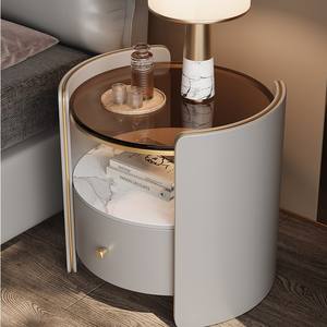 Ventes de liquidation, style naturel, table de chevet moderne avec plateau en verre trempé, armoire de rangement, table de chevet mobile - Product Image 6