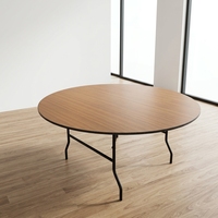 Table de banquet pliante en contreplaqué à grain de bois rond, pieds en fer noir pliables, pour mariage, hôtel, événement, fête, restaurant