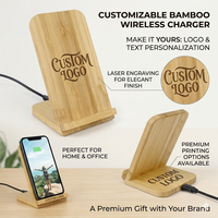 Chargeur sans fil en bambou en gros 10W 15W avec support de téléphone portable et logo personnalisé