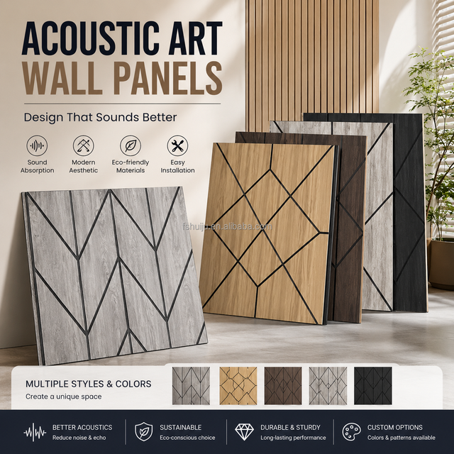 Decorative Acoustic Wall Panels Geometric Wood Grain Sound Absorbing Art Panel for Office Hotel Studio Interior