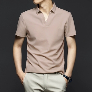 T-shirts d'été personnalisés pour hommes, tricotés à manches courtes, style <span class=keywords><strong>polo</strong></span> à col rabattu, couleur unie, basique simple, vente en gros - Product Image 4
