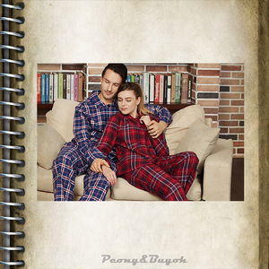 Los adultos transpirable hilado teñido patrón de cuadros <span class=keywords><strong>pijamas</strong></span> de franela de algodón de las mujeres de los hombres - Product Image 2