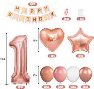Decorazioni Boho per il Primo Compleanno delle Bambine Palloncini Rosa Antico Oro Rosa Bianco con Numero <span class=keywords><strong>1</strong></span> di 40 Pollici per il Primo Compleanno - Product Image 2