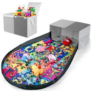 Caixa de armazenamento de brinquedos com duas dobras, grande capacidade, com tapete de jogo removível, preço competitivo, caixa de armazenamento de pano