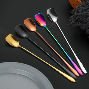 ช้อนสแตนเลส 304 ด้ามยาว หัวเหลี่ยม สำหรับค็อกเทล บาร์ น้ำแข็ง ทนทาน ดีไซน์ทันสมัย สีพื้น ช้อนของขวัญ - Product Image 3