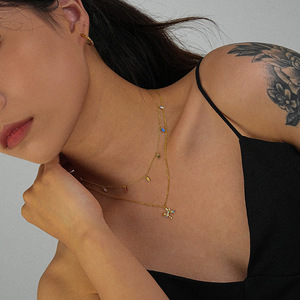 Vente chaude S925 Sterling Silver Rainbow Zodiac Collier pour les femmes plaqué or <span class=keywords><strong>avec</strong></span> pendentif en zirconium coloré et chaîne à maillons - Product Image 4