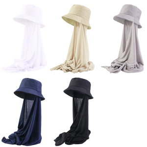 Gathertop Vente en gros Logo personnalisé Accessoires de cheveux Chapeau d'été <span class=keywords><strong>avec</strong></span> cape Polyester Spandex Couleur unie <span class=keywords><strong>Hijab</strong></span> Seau pour les femmes - Product Image 2