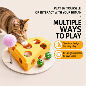 Jouet interactif pour chat : Boîte à fromage avec bâton de stimulation et balles à rouler sonores pour l'exercice et l'entraînement en intérieur - Product Image 2