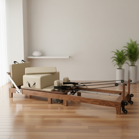 Mesin Reformer Pilates Kayu Walnut Lipat Stabilitas Unggul Elite Dark Wood Fitness Bed Peralatan Gym Rumah Profesional
