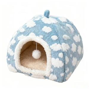 Coussin de lit pour animaux de compagnie semi-<span class=keywords><strong>fermé</strong></span>, épais et chaud, toutes saisons, motif dessin animé, amovible et lavable, pour <span class=keywords><strong>chien</strong></span> et chat, motif imprimé, type yourte - Product Image 3