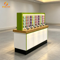 Vitrina de Exhibición de Vidrio Rojo y Blanco para Tiendas de Celulares, Mostrador de Demostración Combinado con Logotipo 3D para Kiosco de Centro Comercial