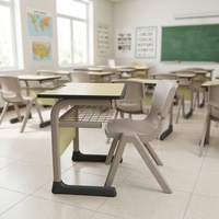 Ensemble de mobilier scolaire direct usine : Bureau d'étudiant avec chaise en plastique et support en acier pour salle de classe, salle de formation et bureau d'étude