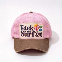 Casquette de sport vintage bicolore en coton délavé avec patch brodé personnalisé, effet vieilli, pour l'été, la plage, le surf, casquette de baseball avec logo personnalisé