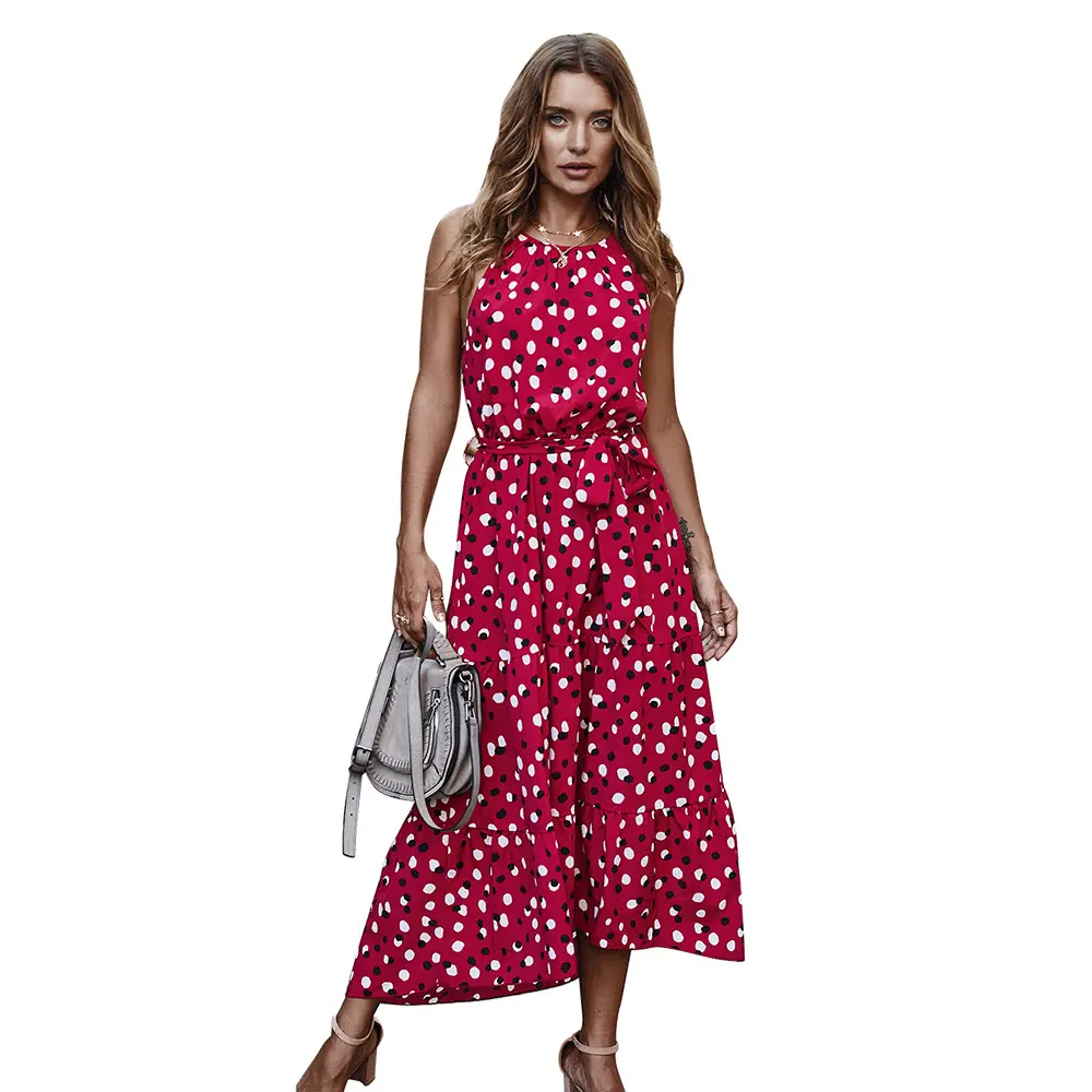 New wave dot print summer fashion dress Bohemian style 2022 women's casual beach skirt