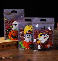 Sacs refermables en plastique avec poignée et fermeture éclair, motif fantôme d'Halloween mignon, pour bonbons, biscuits, friandises et cadeaux de fête