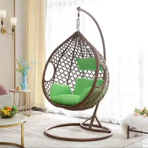PE Rattan asılı salıncak yumurta sandalye kalite çift oturmuş açık hasır koza salıncaklar yuvarlak sandalye veranda Metal standı ile salıncaklar