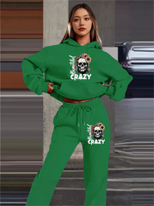 Ensemble de survêtement 2 pièces floral tête de mort, sweat à capuche et pantalon de jogging, imprimé lettres gothiques, tenue décontractée streetwear assortie - Product Image 2