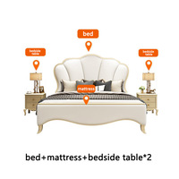 Lit double de 1,8 mètre en bois massif de style américain, mobilier de chambre principale de luxe, moderne, européen, style princesse, avec dossier souple