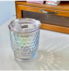 Copo de Vidro Martelado com Brilho Perolado de 350ml, Copo Portátil para Viagem com Tampa Hermética e Canudo, Presente Personalizado com Logo para Mulheres - Product Image 4