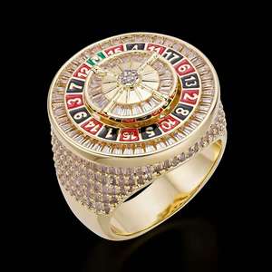 Bagues de style <span class=keywords><strong>casino</strong></span> en émail noir et rouge, bague de doigt hip-hop avec zircon et diamant, bagues roue de roulette en argent 925 pour hommes - Product Image 1