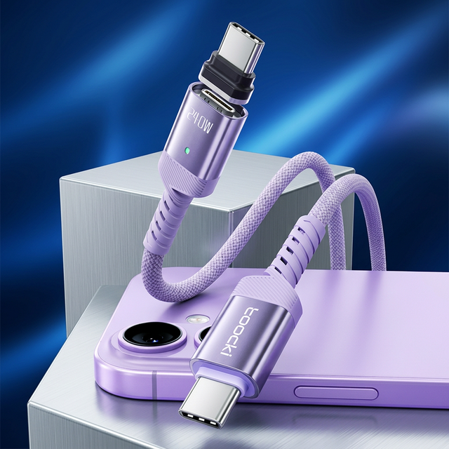 Toocki 240W Fast Charging Magnetic Braided Purple USB C Cable  LED Indicator Type C to Type C Charger Cord for Phone