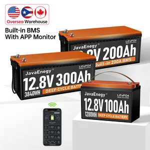 美国库存12V 100Ah锂电池组12.8V 300Ah 200Ah磷酸铁锂4电池，用于带BMS的高尔夫球车房车船用拖钓电机