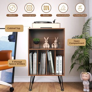 Support de tourne-disque avec rangement de disques armoire de rangement en <span class=keywords><strong>vinyle</strong></span> avec pieds en métal - Product Image 3